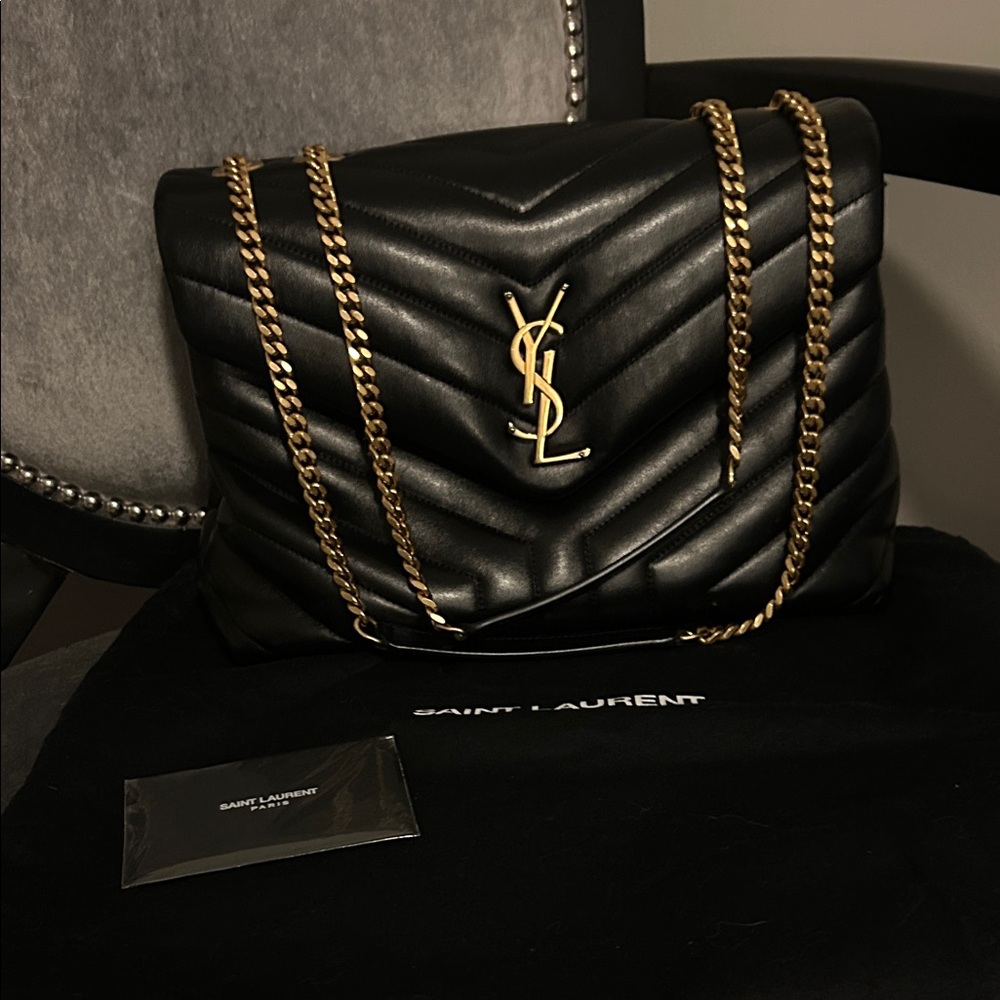 🌸Host Pick 🌸YSL Medium Lou Black and Gold Quilted Shoulder Bag
